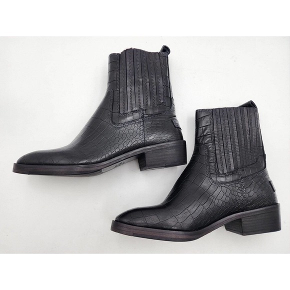 Vintage Foundry Co Main Chelsea Boot Black Leather Croc Embossed Size 7 - Picture 6 of 12